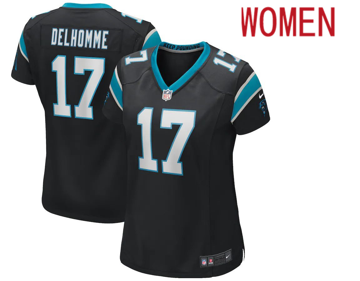 Women Carolina Panthers #17 Jake Delhomme Nike Black Game Retired Player NFL Jersey